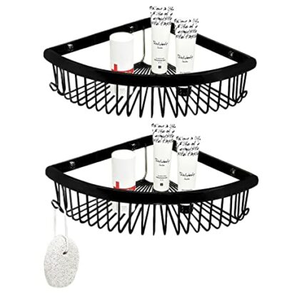 FVRTFT Shower Rack Corner Shower Shelf No Drilling Shower Shelves Self Adhesive Wall Mounted All Copper For Bathroom Toilet,black,2 Tier