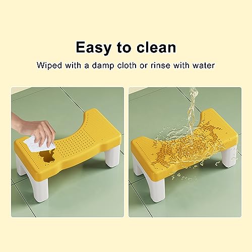 Uaniar Toilet Stool Squat Adult, Plastic Poop Stool for Bathroom Adults, Potty Foot Stool for Kids Seniors with Non-Slip Feet, Yellow
