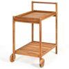 MIAOHY 2-Tier Rolling Kitchen Trolley Cart Dining Serving Cart Outdoor W/Wheels With Solid Wood Countertop And Spice Rack