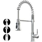 ZHZIRO Kitchen Sink Mixer Tap with 360° Swivel Pull Down Sprayer Commercial Single Handle Tap Cold and Hot 3-Modes Spray with Standard Fittings C