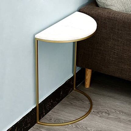 JYDQM Semi-circular Side a Few Small Corners a Few Narrow Wall C-shaped Iron Bedside Sofa Side Table (Color : Marble countertop)
