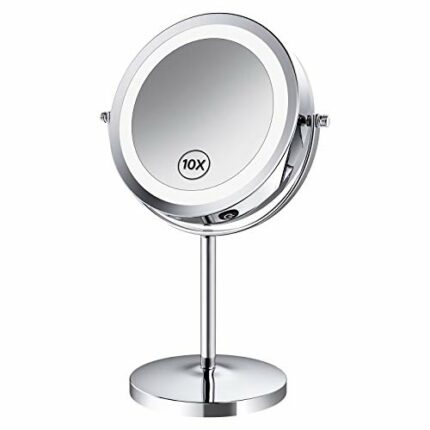 Benbilry LED Lighted Makeup Mirror - 7 Inch 1x/10x Magnifying Mirror Touch Control, Double Sided Magnified Vanity Mirror With Stand, Battery Oper