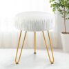 SCRIPTRACT Velvet Footrest Multifunctional Vanity Stool Ottoman Round Modern Upholstered Foot Stool - Golden Metal Leg - Dressing Table Stool, Sh