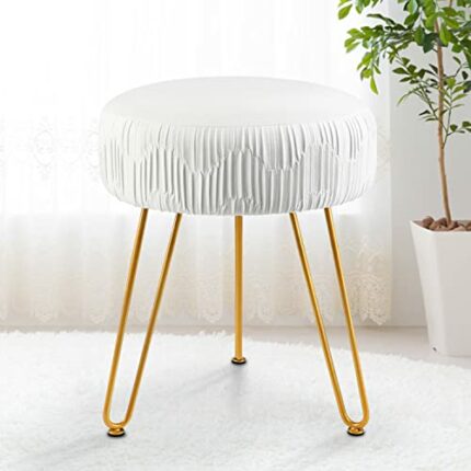 SCRIPTRACT Velvet Footrest Multifunctional Vanity Stool Ottoman Round Modern Upholstered Foot Stool - Golden Metal Leg - Dressing Table Stool, Sh