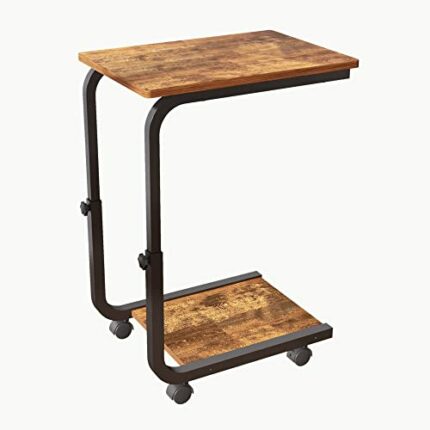 JOISCOPE Rolling Lift Side Table Coffee Table C-shaped End Table, Snack Table Sofa Table with 4 Wheels for Couch, Bed, Dorm, Small Spaces, Bedroo