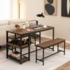 DINGZZ 3 Piece Dining Table Set For Kitchen Table And 2 Bench Storage Compartments With Wine Rack