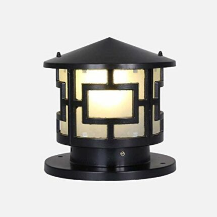GJCQZQ Exterior Rainproof Round Outdoor Waterproof Column Head Light Park Community Garden Street Lights Wall Pillar Light E27 Lighting Porch Pat