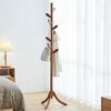 Coat Rack Freestanding Bamboo Coat Tree Rack with 8 Leaf Hooks, 3-Size Height Adjustable for Adults & Kids, Clothes Hanger Stand for Jacket, Hat,