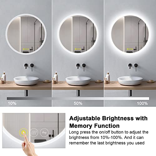 ICYWANG Bathroom LED Mirror Round 60cm Lighted Illuminated Backlit Light Up Mirror with Touch Switch Color Change Anti-Fog Wall Mounted