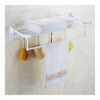 HIGOH Towel Rack Towel Rack Aluminum Bathroom Towel Holder, Foldable Towel Rail Towel Shelf, Wall Mount Bath Towel Rack Holder with Hooks Towel S