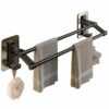 ANMEISH Self Adhesive Towel Rail 40cm,Anti Rust Aluminium Towel Rack with 2 Hooks,2 Tier Black Sticky Towel Holder,Double Wall Mounted Stick on T