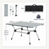 TANGZON Folding Aluminium Camping Table, Outdoor Portable Roll up Beach Table with Carry Bag, 4-Level Height Adjustable Lightweight Garden Table