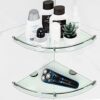 hagvot Bathroom Glass Corner Shelf, 2 Pack 24x24cm Wall Mounted Glass Shower Shelves, Sturdy Triangle Tempered Glass with SUS 304 Rustproof Menta