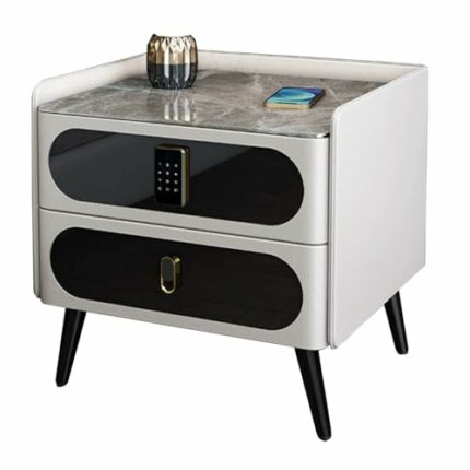 N/A Smart Bedside Table Bedroom Bedside Cabinet with drawers with hidden system, Side Table with Charging and Fingerprint Lock, Nightstand with 2