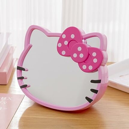 VNSPORT Desk Mirror, Kitty Cat Shape-Kawaii &Vanity Makeup Mirror for You in Bathroom or Bedroom- Pink, Birthday Gift for Hello Kitty Fans