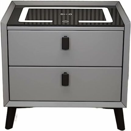 MEYFAR Wood Smart Bedside Table Simple LED Large Nightstand Bedroom Bedside Table Locker Furniture Bedroom Glass Cabinet