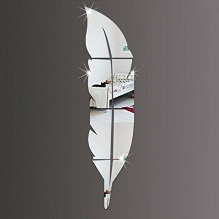 Feather Mirror Wall Sticker Acrylic Art Decoration Mirror Removable Mirror Decal for Gym, Living Room, Bedroom, Home Decoration