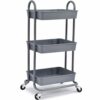 KINGRACK Storage Trolley Cart, 3 Tier Rolling Multi-Purpose Organiser, Organizer with Handles, Utility Cart Lock Wheels, Serving for Home, Office