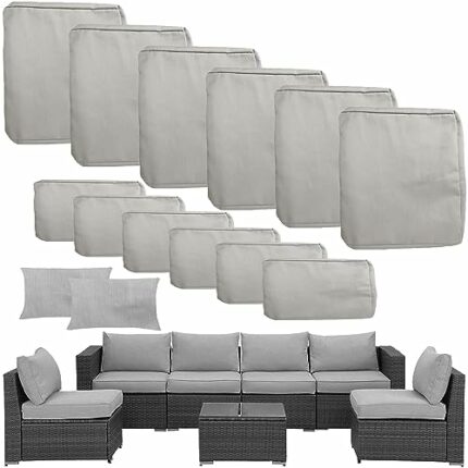 TECOSARA Patio Cushion Covers Set for 7 Pcs Outdoor Sectional Rattan Sofa Set, Outdoor Cushion Covers for Seat and Back, Water Repellent Outside