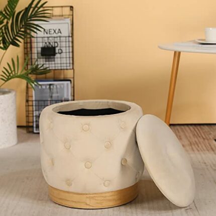 JSMY Velvet Storage Footstool 38cm High Soft Pad Stool Seat with Wooden Base, Luxury Seating Chair with Lids for Bedroom Living Room Dressing Tab