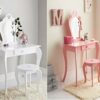 BPIL New Stunning Pink and White Amelia Vanity Set with Stool & Mirror Perfect For Kids Room (pink)