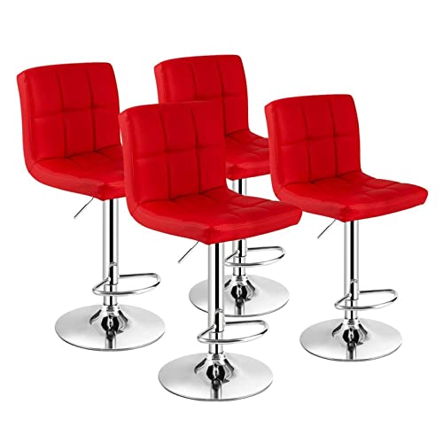 LUKEO Set of 4 Adjustable Bar Stools PU Leather Swivel Kitchen Counter Pub Chair (Color : 3-pack, Size : Light Grey)