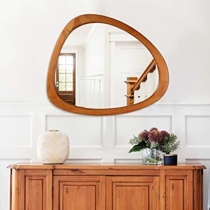 HOMECOOKIN Irregular Mirror Wall Decor, Wood Wall Mirrors Decorative for Living Room, Bedroom, Bathroom, Entryway, Wall Mounted Aesthetic Mirrors