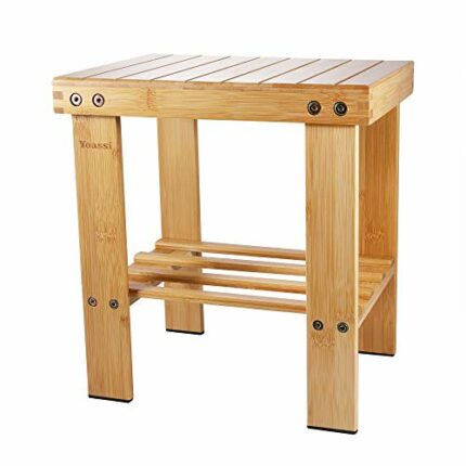 Yoassi Step Stool, Heavy Duty Bamboo Multi Purpose Anti-slip Step Stool&Seat With a Storage Shelf for Kids or Adults, 100% Natural Bamboo(M)