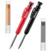 Hiboom 2 Pack Solid Carpenter Pencil with 14 Refill, Long Nosed Deep Hole Mechanical Pencil Marker with Built-in Sharpener for Carpenter Woodwork