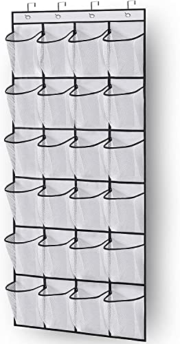 SPICOM Over the Door Shoe Storage Organiser - 24 Large Fabric Deep Pockets, Heavy Duty Metal Hooks - Wardrobe Organiser Rack - Hanger for Bedroom