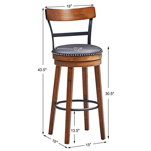 WALNUT 30.5" BarStool Swivel Pub Height Kitchen Dining Bar Chair With Rubber Wood Legs