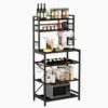YMYNY Kitchen Baker's Rack, Microwave Oven Stand with Storage Shelves, Industrial Coffee Bar Station, with Adjustable Wine Holders and 12 S-Hooks