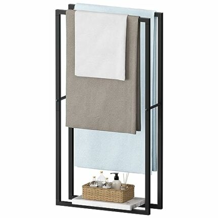 KES Free Standing Towel Rail with Marble Base 97CM, Bathroom Towel Rack 2 Tier Towel Holder Towel Stand Matte Black, BTH502-BK