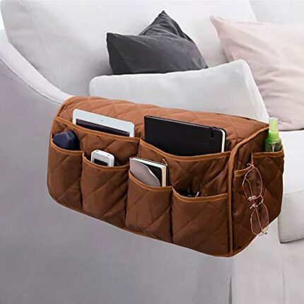 Sofa Armrest Organizer, Waterproof Armrest Cover Couch Recliner Big Chair Arm Caddy TV Remote Control Accessories Storage Pocket Space Saver Orga