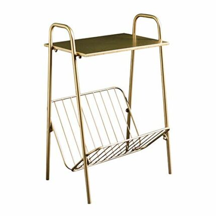 TJLSS Wrought Iron Bedside Coffee Table Minimalist Bedroom Bedside Table Storage Shelf Holder Space Saving Organizer,Golden