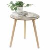 Hanobe Small Round Side Table: Boho Floral End Tables for Living Room Bohemian Accent Bedside Table White Bedroom Nightstand Farmhouse Home Decor