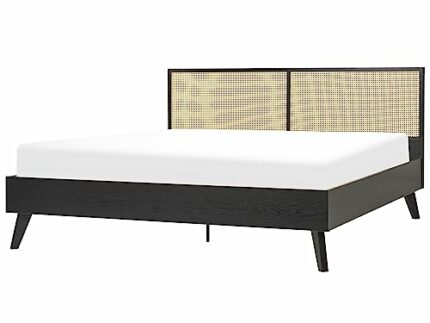 Minimalist Boho EU Super King Size Bed Base 6ft Rattan Headboard Black Monpazier