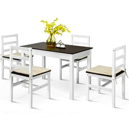 WALNUT 5 Piece Cutlery Set Solid Wood Compact Kitchen Dining Table And 4 Chairs Furniture
