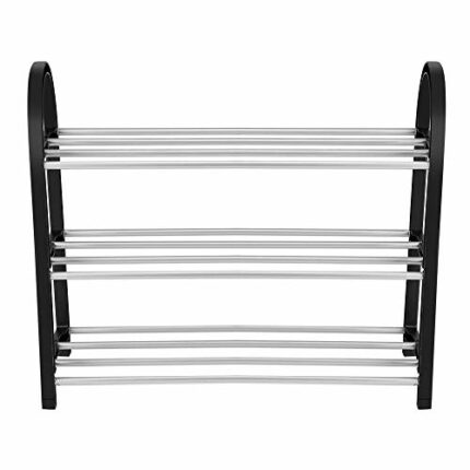 Gorgeri Shoe Rack, Plastic + Aluminium Metal Standing Shoe Rack Organiser DIY Shoe Rack Shelf Home Organiser (Three Tiers)