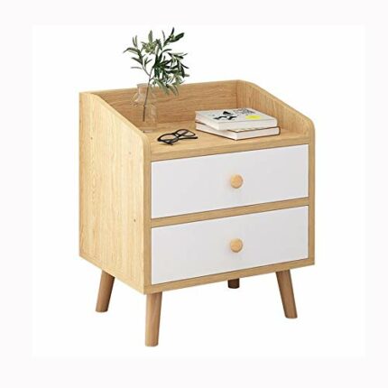N/A Scandinavian Style Simple Bedside Cabinet Storage Cabinet for Household Use, Solid Wood Double Drawer Bedside Cabinet