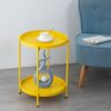 FUNME Folding End Table 2-Tier Metal Round Side Table with Removable Tray for Living Room (Yellow)