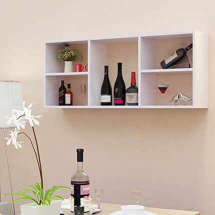 PIBM Wooden Wine Rack Wall-Mounted Modren Simple Storage Shelf Separate Stable Easy to Store J1029, White , 120 × 24 × 50cm