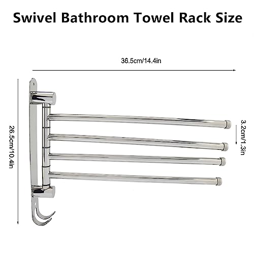 Swivel Towel Rail Wall Mounted, Stainless Steel Towel Rack Holder with 4 Swivel Bars, Swing Towel Holder for Kitchen, Bathroom, Toilet, Rotatable