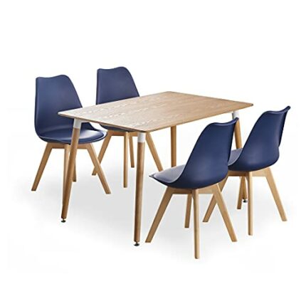 P&N Homewares® Lorenzo Dining Table and 4 Chairs Set Retro and Modern Scandinavian Dining Set White Black Grey Red Pink Green Chairs with Wood Br