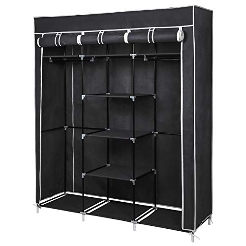 Meerveil Canvas Wardrobe, Wardrobes for Bedroom, Fabric Wardrobes Storage Organizer for Clothes, Portable Wardrobe with 2 Clothes Rails, 175 x 15