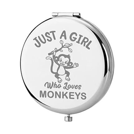 KEYCHIN Monkey Pocket Mirror Monkey Lover Gift Just A Girl Who Loves Monkeys Compact Makeup Mirror for Women Girls Teenagers (Monkey Mirror)