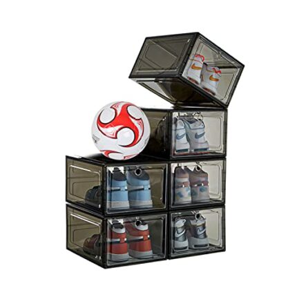 Kroshine Shoe Boxes Clear Plastic Stackable,6 Pack Shoe Organizer for Sneaker Storage with Magnetic Front Door Shoe Display Case Shoe Containers,