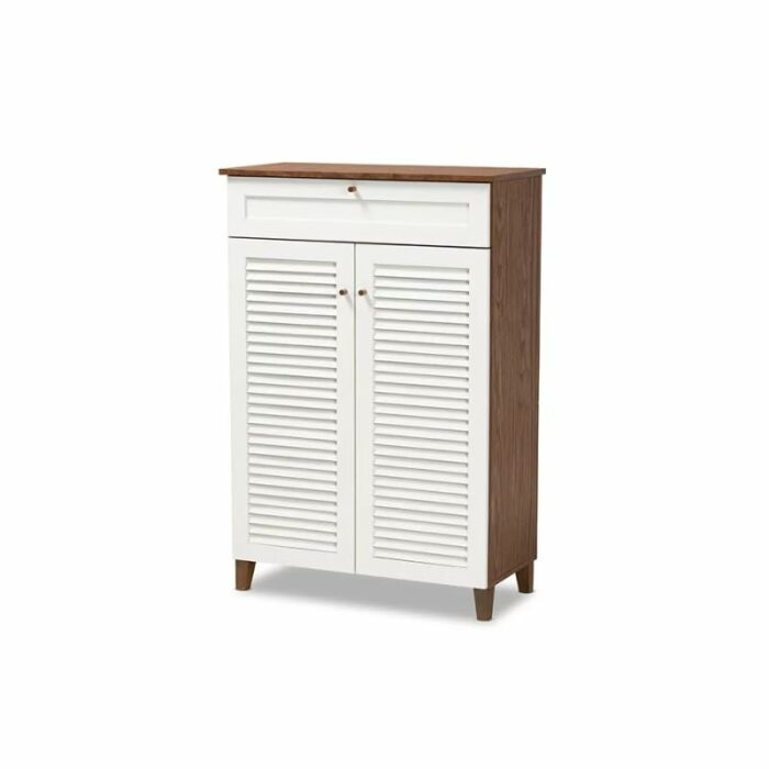 JYDQM Walnut Finished 5-Shelf Wood Shoe Storage Cabinet with Drawer Shoe Shelves Furniture