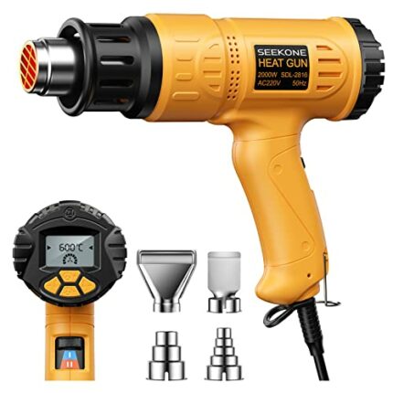 SEEKONE Professional Heat Gun 2000W 50℃- 600℃ with Large Digital LCD Display Industrial Hot Air Gun Kit Variable Temperature Control, Power-On Me