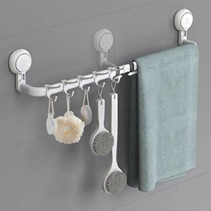 Ulinek Towel Rail Suction Cup, Bath Towel Bar 64cm / 36cm Sucker Hook No Drilling Wall Mounted Towel Rack Reusable with Powerful Force Towel Hold